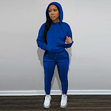 Solid Hooded Sweatshirt Drawstring Pants Set FSL-175