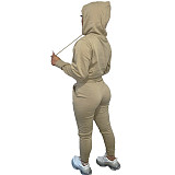 Solid Hooded Sweatshirt Drawstring Pants Set FSL-175