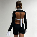 Sexy Hollow Out Polo Collar Long Sleeves Backless Bodycon Romper RS-D23RP275