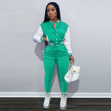 Crop Top Long Sleeve Baseball Jacket Pure Trouser Set FSL-176