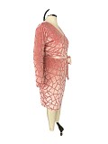 Large Size Women's V-neck Burn Flower Flocking Bodycon Long Dresses OSM-5504