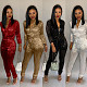 Autumn Women's Glitter Hot Stamping Zipper Long Sleeve Jumpsuit BN-9140