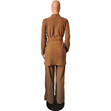 Autumn-winter Fashion Teddy Fur Coat Plush Pantsuit Two Pieces HMS-6263