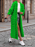 Women Solid Color Knitted Tassel Long Coat TR-1282
