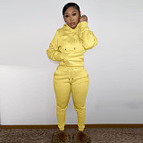 Solid Hooded Sweatshirt Drawstring Pants Set FSL-175