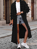 Women Solid Color Knitted Tassel Long Coat TR-1282