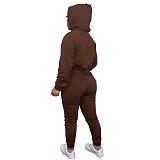 Solid Hooded Sweatshirt Drawstring Pants Set FSL-175
