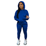 Solid Hooded Sweatshirt Drawstring Pants Set FSL-175