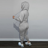 Solid Hooded Sweatshirt Drawstring Pants Set FSL-175