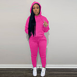 Solid Hooded Sweatshirt Drawstring Pants Set FSL-175