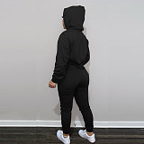 Solid Hooded Sweatshirt Drawstring Pants Set FSL-175