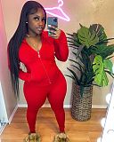 Knitted Women Hooded Zipper Jacket Skinny Pants Set FSL-180