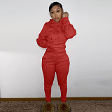Solid Hooded Sweatshirt Drawstring Pants Set FSL-175