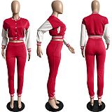 Crop Top Long Sleeve Baseball Jacket Pure Trouser Set FSL-176