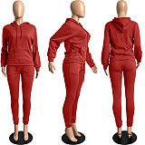 Solid Hooded Sweatshirt Drawstring Pants Set FSL-175
