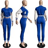 Crop Top Long Sleeve Baseball Jacket Pure Trouser Set FSL-176