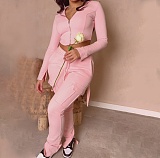 Solid Cropped Jacket Pockets Pants Tracksuits WSM-5355