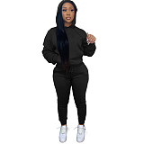 Solid Hooded Sweatshirt Drawstring Pants Set FSL-175