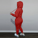 Solid Hooded Sweatshirt Drawstring Pants Set FSL-175