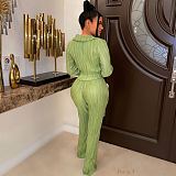 Solid Pleated Shirt Crop Tops+Wide Leg Pants Outfits BN-9408