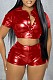 Women's Leather Button Short Sleeve Crop Top Bodycon Shorts Sets RS-6861