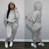 Solid Hooded Sweatshirt Drawstring Pants Set FSL-175