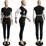 Crop Top Long Sleeve Baseball Jacket Pure Trouser Set FSL-176