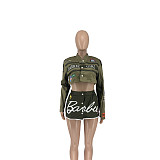 Fashion Printed Buttons Jackets And Mini Skirt 2 Piece Set XRB-10058