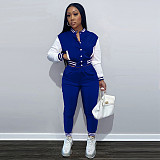Crop Top Long Sleeve Baseball Jacket Pure Trouser Set FSL-176