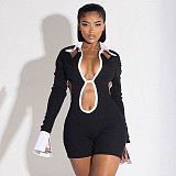 Sexy Hollow Out Polo Collar Long Sleeves Backless Bodycon Romper RS-D23RP275