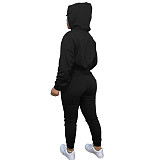 Solid Hooded Sweatshirt Drawstring Pants Set FSL-175