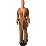 Autumn-winter Fashion Teddy Fur Coat Plush Pantsuit Two Pieces HMS-6263