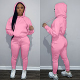 Solid Hooded Sweatshirt Drawstring Pants Set FSL-175