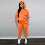 Solid Hooded Sweatshirt Drawstring Pants Set FSL-175