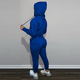 Solid Hooded Sweatshirt Drawstring Pants Set FSL-175