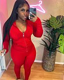 Knitted Women Hooded Zipper Jacket Skinny Pants Set FSL-180