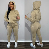 Solid Hooded Sweatshirt Drawstring Pants Set FSL-175