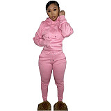 Solid Hooded Sweatshirt Drawstring Pants Set FSL-175