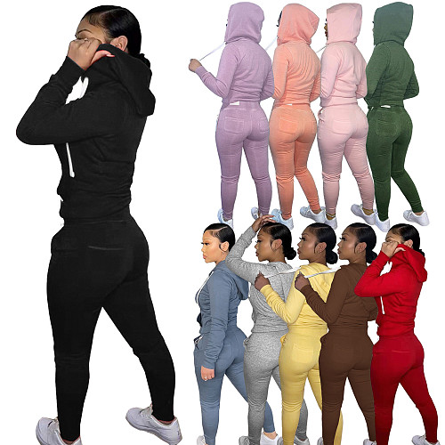 Thick Cardigan Hoodie Women Sweatsuit Set Tracksuit Jogger Suits FSL-179
