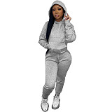 Solid Hooded Sweatshirt Drawstring Pants Set FSL-175