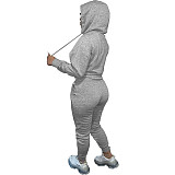 Solid Hooded Sweatshirt Drawstring Pants Set FSL-175