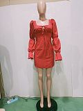 Women Summer Solid Color Square Collar Long Puff Sleeve Backless Party Club Slim Mini Dress BN-9292