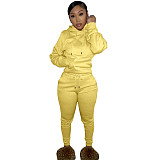 Solid Hooded Sweatshirt Drawstring Pants Set FSL-175