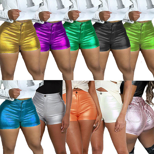 Metallic Candy Color Mid Waist Summer Shorts BN-9417