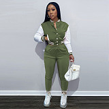 Crop Top Long Sleeve Baseball Jacket Pure Trouser Set FSL-176