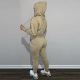 Solid Hooded Sweatshirt Drawstring Pants Set FSL-175
