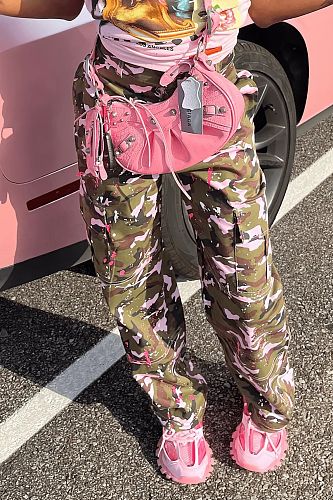 High Waist Camo Pocket Multicolor Pants Trousers 2023 RS-6931
