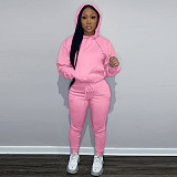 Solid Hooded Sweatshirt Drawstring Pants Set FSL-175