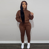 Solid Hooded Sweatshirt Drawstring Pants Set FSL-175
