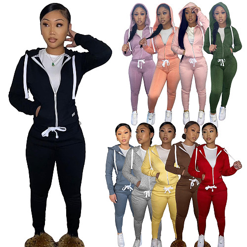 Thick Cardigan Hoodie Women Sweatsuit Set Tracksuit Jogger Suits FSL-179